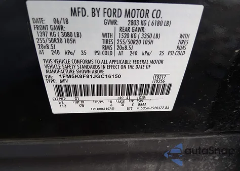 2018 Ford Explorer Limited z USA, uszkodzony, nr VIN 1FM5K8F81JGC16150